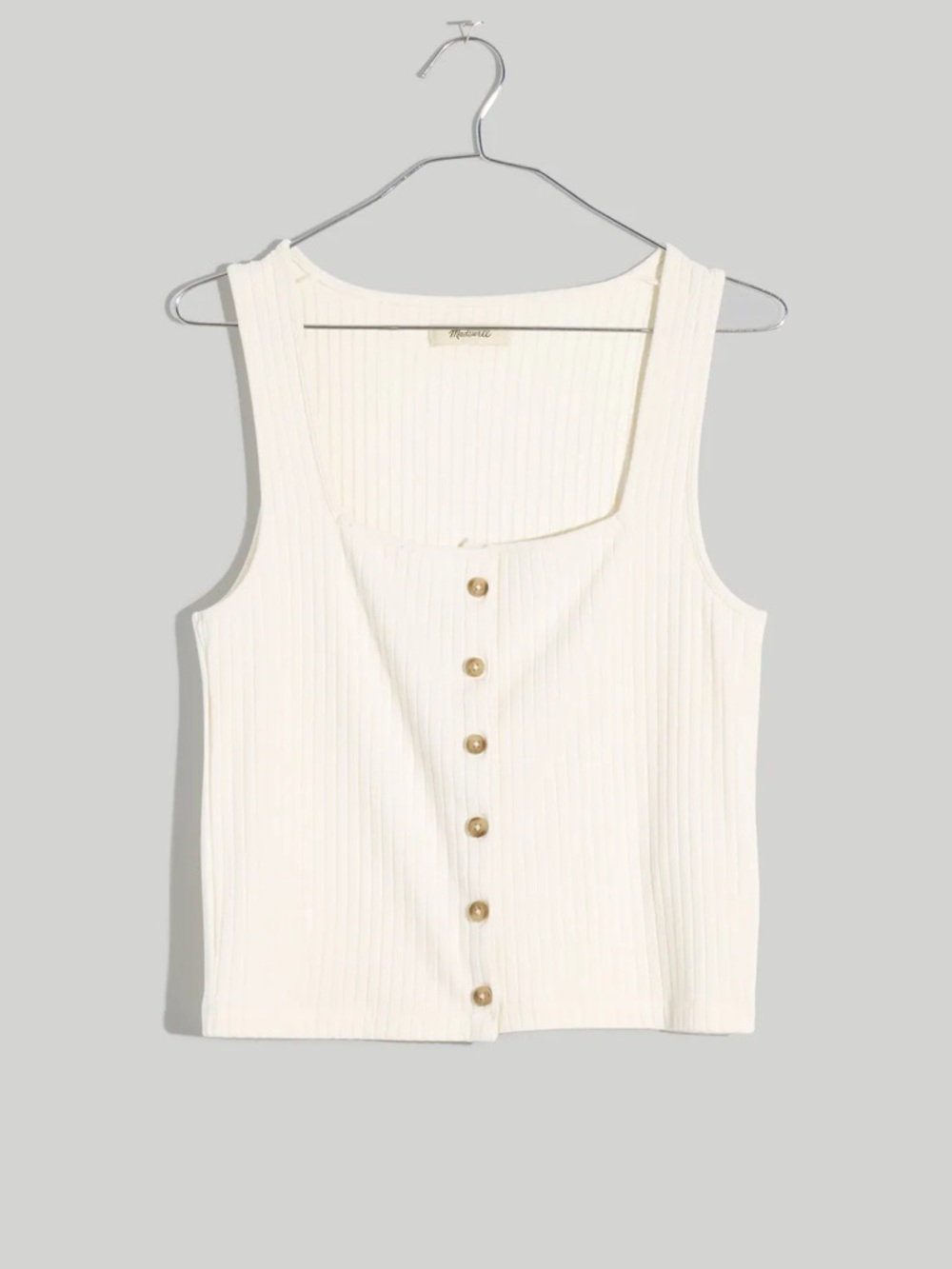 Madewell ribbed button-front square neck crop tank cream